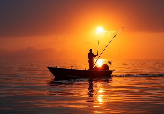 Angler casting a line in calm morning waters
